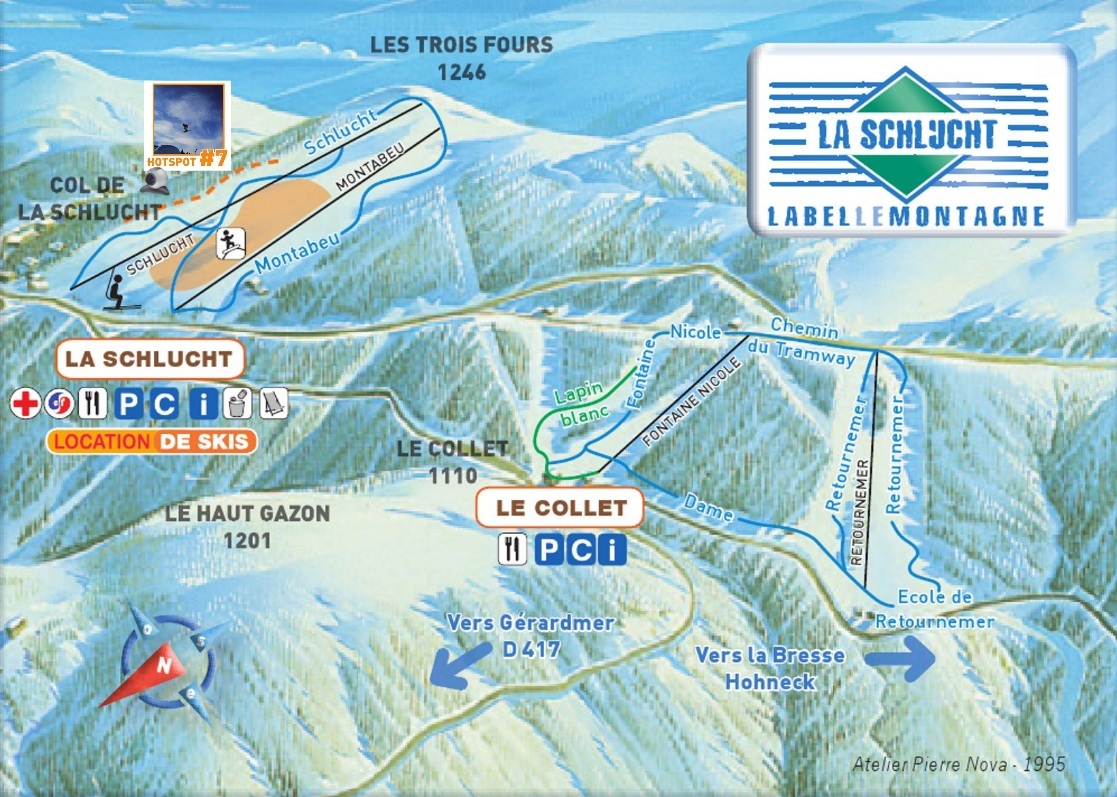 Plan des pistes de la station de ski La Schlucht (Vosges) en France