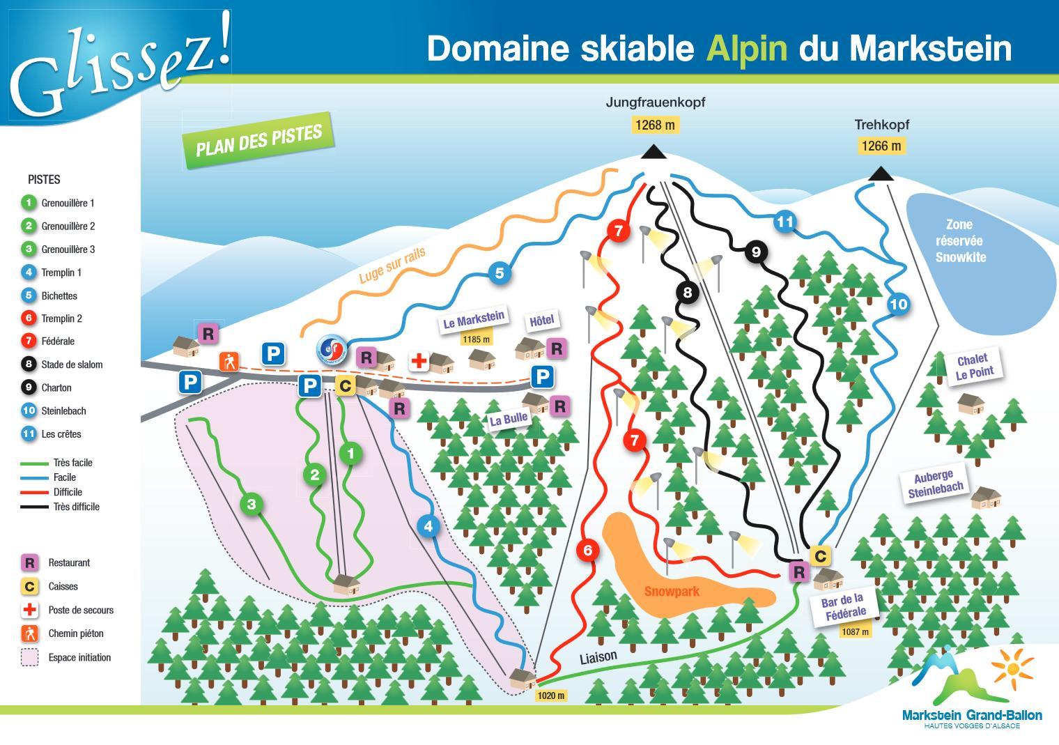 Plan des pistes de la station de ski Le Markstein (Vosges) en France