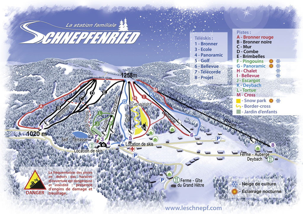 Plan des pistes de la station de ski Le Schnepfenried (Vosges) en France