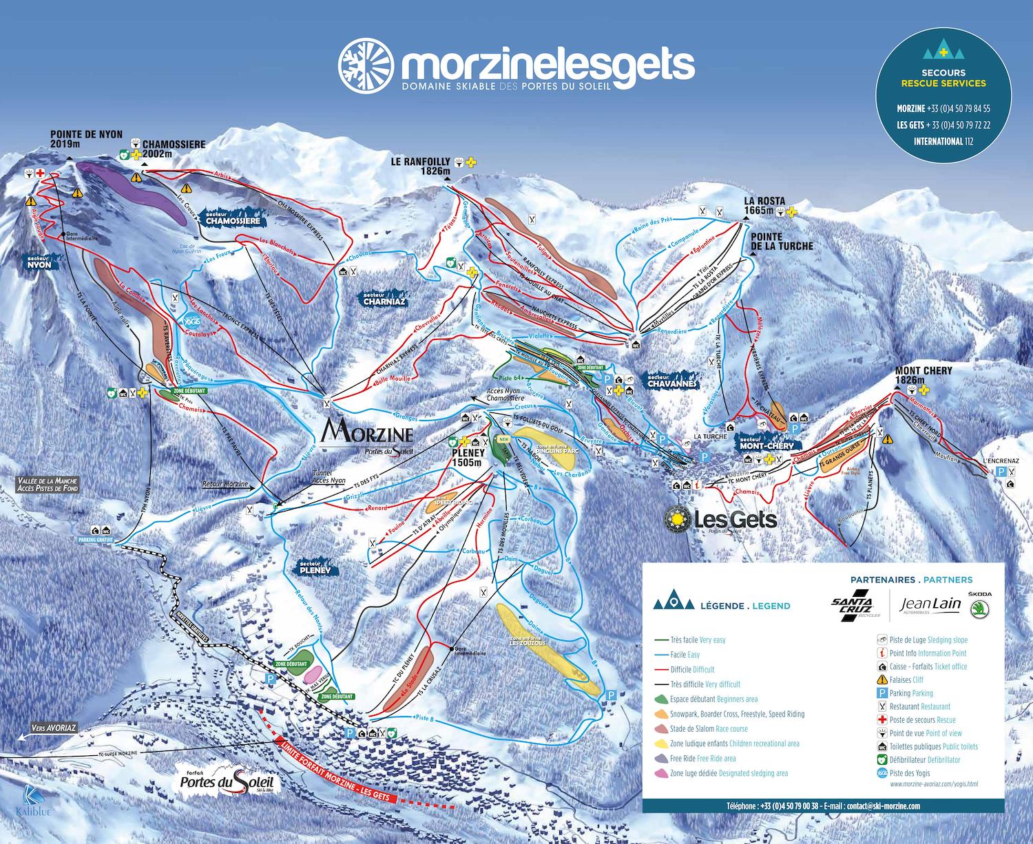 Plan des pistes de la station de ski Morzine (Alpes du Nord) en France