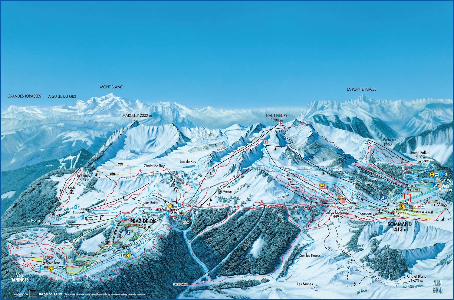 Plan des pistes de la station de ski Praz de Lys – Sommand (Alpes du Nord) en France